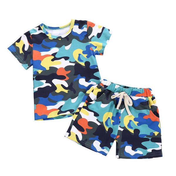 clothing sets sale toddler baby boys girls camouflage clothes outfit camo t-shirt+shorts short sleeved suit for children, White